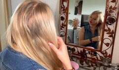 Brushing my silky, very long blonde hair