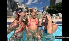 Aqauphilias- Kelli, Indica, Mya- Breath hold Orgasms in a public pool while wearing micro bikinis