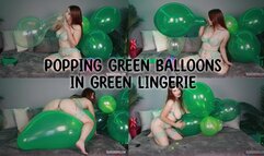 Popping Green Balloons in Green Lingerie