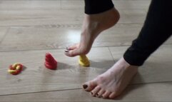 Plasticine crushing barefoot and footprint