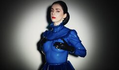 Seductive sound of a blue latex blouse (1080p)