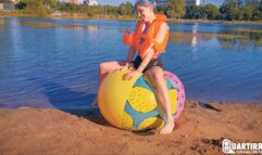 Q890 Stashia pops her vest, floaties and beachball on a lake - 1080p