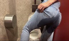 Piss in jeans in public toilet