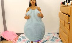 Sexy Camylle Stuffs Her Light Blue Dress With Huge Balloon BOOBS And A GIANT Balloon Tummy