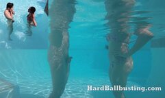 Lady Kneeing Balls Underwater in Pool