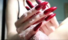 Hot red long nails handjobs