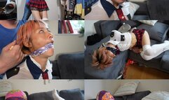 Chinese exchange student jade hogtied, gagged and scarf hooded (mp4)