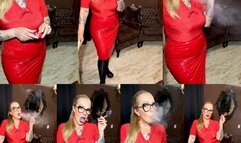 Marlboro reds - Charming pin-up, smoking for you - Deep Inhales, Dangling, Mouth Inhales, Mouth exhales, Crush, Multiple pumps, Black Pantyhose, High heels, Red lipstick, PVC Vinyl