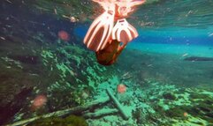 Carissa in the red bikini in the public spring-freediving fun!