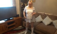 Naughty Nurse in white boots Stripping
