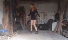 Sexy slave - housekeeper cleans the dirty barn of debris