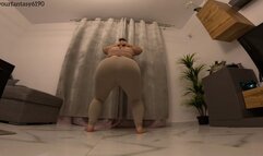 Gassy squats in nude tight leggings