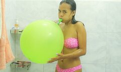 Sexy Camylle Blows plays And Rides Your Huge Green Balloon In The Shower