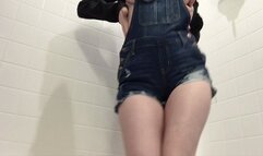 Peeing in Jean Overalls - Jean Shorts Wetting and Soaking