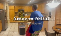 Supergirl Nikki shows off her strength and power with crazy kitchen lift and carry!