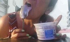 Mkv Giantess unaware accidental Vore tiny shrunken man gets eaten in whipped cream and yogurt spoon licking tongue and uvula show