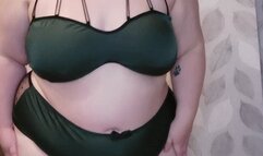 BBW redhead trips off lingerie