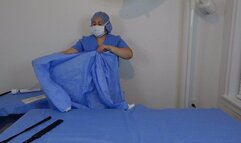 Doctor performs surgical glove worship, heavy spanking, and teasing on her patient