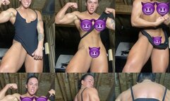 Nude Shirt Ripping, Grunting, Aggressive Female Bodybuilder Muscular Woman Flexing Sweaty