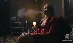 Smoking in her red jacket 4K MP4