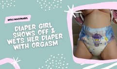 Diaper Girl Shows Off & Wets Diaper With Orgasm