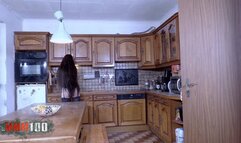 Stunning young brunette with a tight little ass fucked in the kitchen