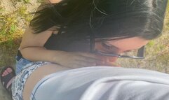 Deep blowjob and unexpected sex outdoors by the river! POV!