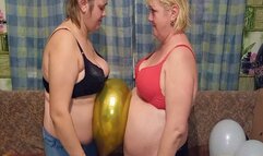 Two BBWs blow up balloons with their bellies MP4