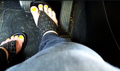 Sparkle Sandals Pedal Pumping with Yellow Pedicure