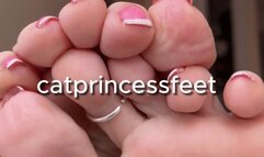 Pink french tips, plump, long boney lillipop toes, milf feet ignore close up show
