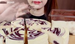 Asian Princess Yani ASMR HD Blueberry Cheesecake Dipped in Dripping Milk Chocolate Food Fetish Chewing Licks Noisy Swallowing Close-Up No Talking Red Lips