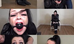 Evil emma leather bound mistress, ball gagged and otm gag (mp4)