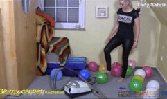 Lady Sabrina barefoot ballon popping and vacuuming