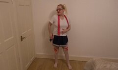 School uniform Striptease in stockings