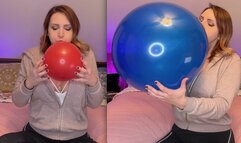 Blowing Big Red and Blue Balloons Non Pop