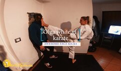 Olga white gi karate awesome face kicks
