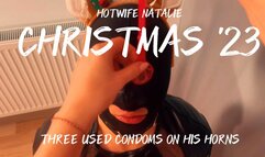 CHRISTMAS '23: THREE USED CONDOMS ON HIS HORNS