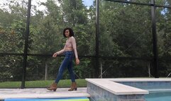 Natalie swims in Jeans