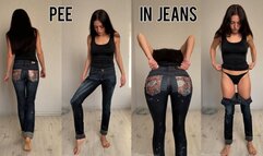 Pee in jeans standing up, panty wetting