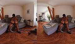 VR 180 3D - Pam is cleaning the Living Room (Clip No 2627 - 4K mp4 version)