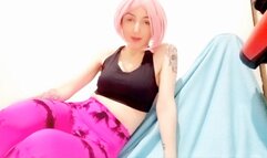 Fitness model step-sister wets yoga pants