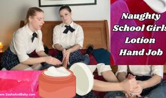 Real Cock Naughty School Girl Lotion Hand Job