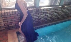 Angel Swims In Her Stunning Blue Evening Gown