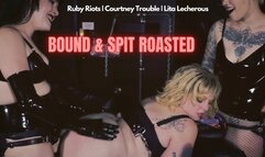 Spit Roast Lesbian Double Strap-On Bondage Fuck