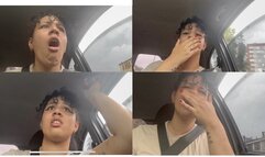 4K Embarrased for hiccups burps itchy nose in front of taxi driver