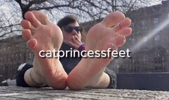 Jump roping in my toeless yoga socks, sole prints, smoking Hungarian milf feet, french tips