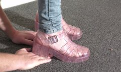 Hand Trampling In Pink Jelly Shoes CLOSE UP