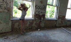 The Hardcore Ginger Milf walks around abandoned buildings and glass barefoot (C4Sversion)