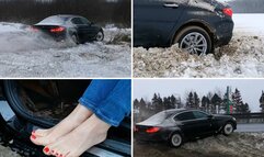 PREMIERE: Crazy drift on snow in powerful RWD BMW 5-series