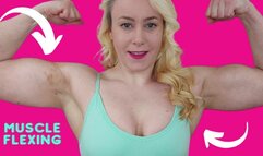 Hot blonde bicep flexing muscualar milf female bodybuilder